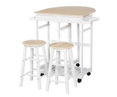 Carrello da Cucina Pieghevole con 2 Sgabelli in MDF Bianco...