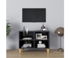 vidaXL Mobile TV con Gambe in Legno Massello Grigio 69,5x30x50 cm