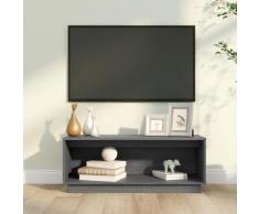 vidaXL Mobile Porta TV Grigio 90x35x35 cm in Legno Massello di Pino