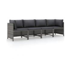 vidaXL Divano da Giardino a 4 Posti con Cuscini Grigio in Polyrattan