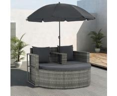 vidaXL Divano da Giardino 2 Posti Cuscini Ombrellone Grigio Rattan PE