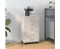 vidaXL Cassettiera con Ruote Grigio Cemento in Legno Multistrato