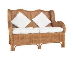 vidaXL Divano a 2 Posti in Rattan Naturale e Lino Marrone Chiaro