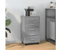 vidaXL Cassettiera con Ruote grigio sonoma in Legno Multistrato