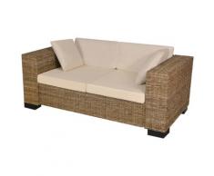 vidaXL Divano a 2 Posti 7 pz in Rattan Naturale