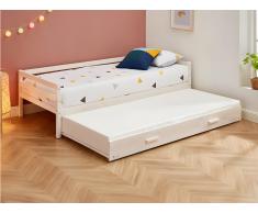 Letto a scomparsa + materasso 2 x 90 x 190 cm Pino massello e MDF Sbiancato - AEDAN II