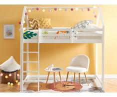 Letto a soppalco capanna 90 x 190 cm Pino Bianco + Materasso - TARZIA