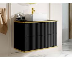 Mobile per bagno sospeso con scanalature con profilo Dorato e lavabo da appoggio Nero 80 cm - KELIZA
