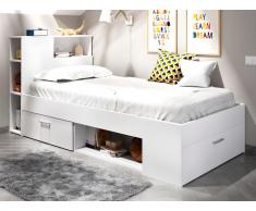 Letto singolo con testiera portaoggetti e cassetto - 90 x 190 cm Bianco - LEANDRE
