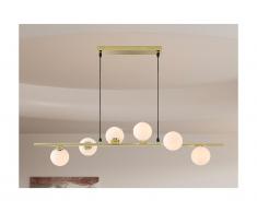 Lampadario 6 sfere L. 100 x P. 24,5 cm in Metallo e Vetro Dorato brillante - INUNTA