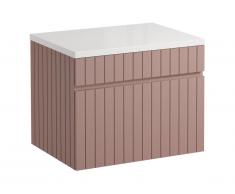Mobile sotto lavabo sospeso scanalato con piano di appoggio 60 cm Rosa - SATARA