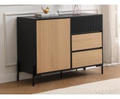 Credenza con 1 anta e 3 cassetti Nero e naturale chiaro - GLARODI