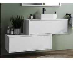 Mobile per bagno sospeso con lavabo singolo e due cassetti 94 cm Bianco - TEANA II