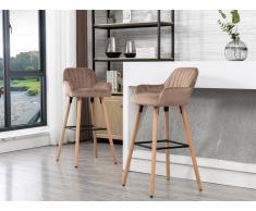 Sgabello da bar in Velluto e piedi Legno di faggio Beige - ELEANA