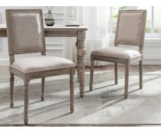Sedia in Tessuto e Legno di hevea Beige - Lotto di 6 - AMBOISETTE