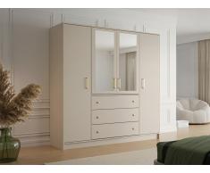 Armadio 4 ante e 3 cassetti Con specchi L196 cm Beige e Dorato - LIZANDRO