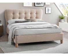 Letto matrimoniale alla francese 140 x 190 cm - con testiera capitonné - Tessuto - Beige - ELIDE
