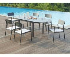 Sala da pranzo da giardino alluminio: tavolo allun. L.170/240 6 poltrone impilabili Antracite LOTTYS di MYLIA