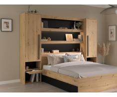 Armadio a ponte con scomparti e LED L269 cm Naturale e Nero - VARLY