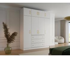 Armadio 4 ante e 3 cassetti L196 cm Bianco + Estensione - LIZANDRO