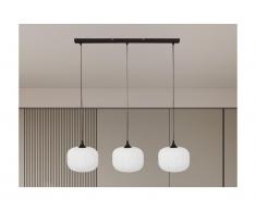 Lampadario 3 abat-jour L. 99 x H. 128 cm in Metallo e Vetro Nero e Bianco - GLENORA