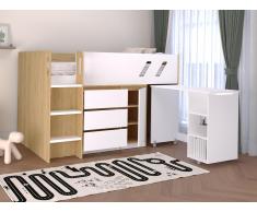 Letto combinato 90 x 190 cm con scrivania e scomparti Naturale e Bianco - SAGITI