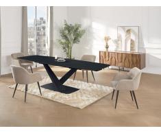 Set tavolo MALENA + 4 sedie HEKA Effetto marmo Nero e Beige