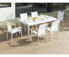 Sala pranzo giardino Allum.: tavolo all. L.180/240cm 6 poltrone impil. bracc. Acacia Bianco - NAURU di MYLIA