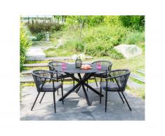 Sala da pranzo da giardino in Alluminio e Corde: un tavolo tondo D.120 cm e 4 poltrone impilabili - PORTOFINO dI MYLIA