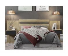 Testata letto allungabile con comodini 140/160 cm Naturale e Nero - PARATI
