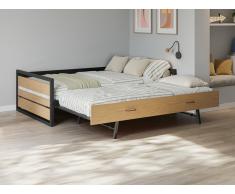 Letto a scomparsa 120 x 200 e 90 x 200 cm MDF, Pino e Metallo Naturale e Antracite + Materasso - BOSTON
