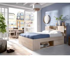 Letto matrimoniale con testiera portaoggetti e cassetti 160 x 200 cm - Colore Naturale - LEANDRE