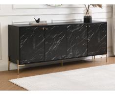 Credenza con 4 ante in MDF e metallo Effetto marmo nero e dorato - CIEMILA di PASCAL MORABITO