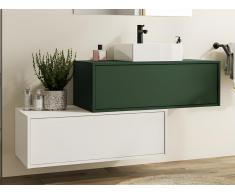 Mobile per bagno sospeso con lavabo singolo e due cassetti 94 cm Verde e Bianco - TEANA II