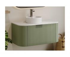 Mobile per bagno sospeso con scanalature e lavabo da appoggio 100 cm Verde opaco - LOMERI