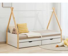Letto tepee 90 x 190 cm con cassetti Abete e MDF Bianco e naturale - LUANCO