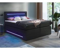 Set Boxspring testata LED+Base letto contenitore+Materasso+Topper 160x200cm Similpelle Nero - KEROS di DREAMEA