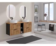 Mobile sotto lavabo sospeso scanalato con nicchie L140 cm Naturale chiaro - MADELA