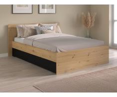 Letto con 2 cassetti 140 x 190/200 cm Naturale e Nero - VARLY