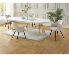 Set tavolo FIRELA + 4 sedie KADIJA Effetto marmo Bianco e Beige
