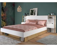 Testata letto con comodini 160 cm Bianco e Rovere - MISTA