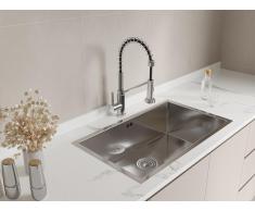 Set lavandino 76 x 45 cm SOELA + rubinetto con doccino ROFLEX Acciaio inox Grigio cromato