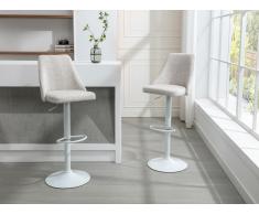 Sgabello da bar in Tessuto e Metallo Bianco Beige - Lotto di 2 - KIYOLA