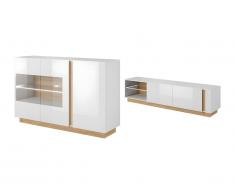 Set credenza e mobile TV Bianco brillante e naturale Soggiorno luminoso - MURARI