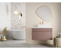 Mobile per bagno sospeso scanalato con lavabo da appoggio 80 cm Rosa - SATARA