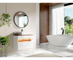 Mobile per il bagno sospeso a LED con lavabo da appoggio Bianco e Naturale scuro L80 cm POZEGA