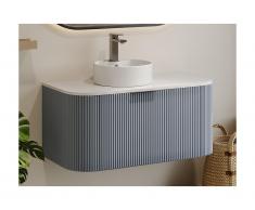 Mobile sotto lavabo sospeso a righe 100 cm Blu opaco - LOMERI
