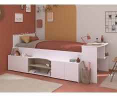 Letto combinato 90 x 190/200 cm con scrivania e scomparti Bianco e Naturale - JOCHIANE