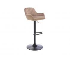 Sgabello da bar in Velluto e Metallo Nero Altezza regolabile Beige - ELEANA