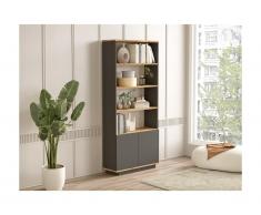 Libreria con 2 ante e 4 nicchie Antracite e Naturale - LOTULA